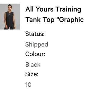 Lululemon all yours training top, black size 10